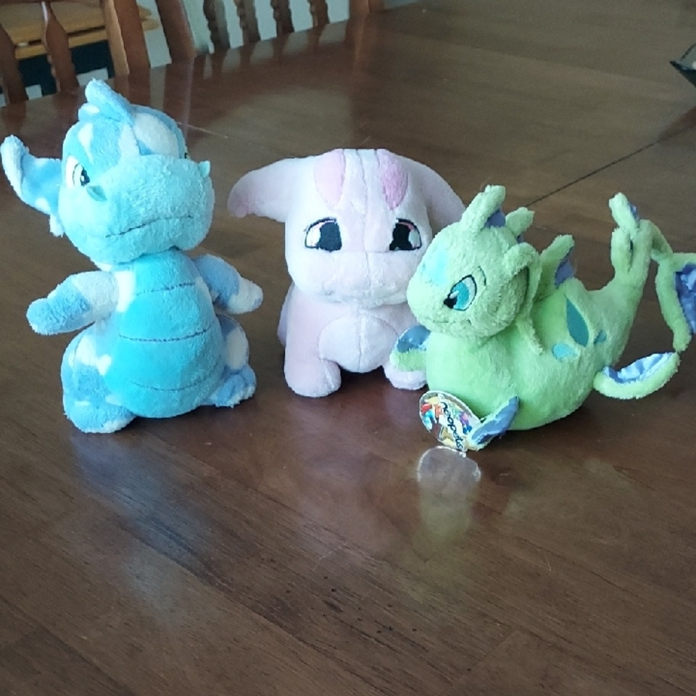 Set of 3 NEOPETS ~ Pink Poogle & Cloud Scorchio & Maraquan Chomby Plush Plushies